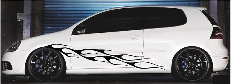 Flames vinyl graphics on white car